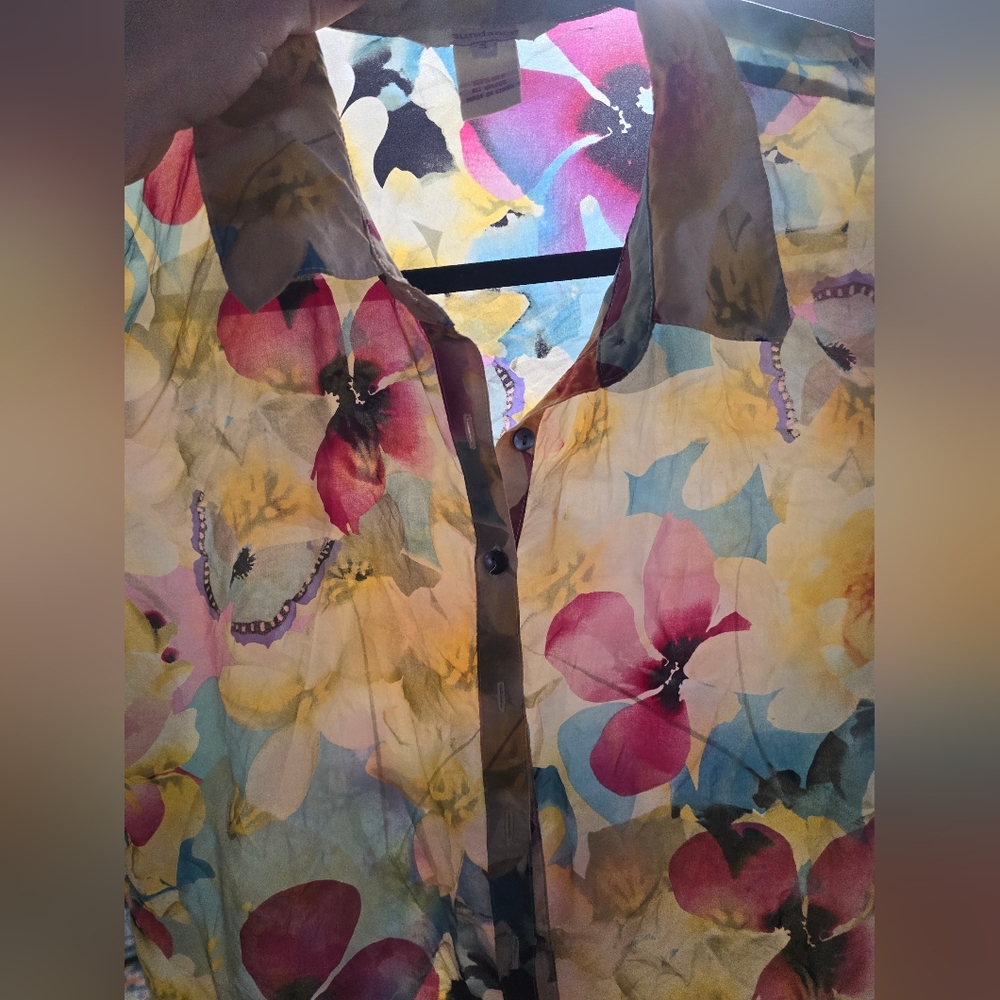 Floral silk button down by sundance, size small